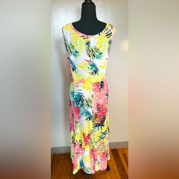 Ruby Rd. Woman 1X Tropical Leaf Print Sleeveless Maxi Dress Multicolor - Picture 6 of 9